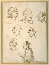 Sette profili caricaturali di quattro cantanti delle cappelle papali