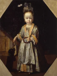 Ritratto di una bambina con cucciolo