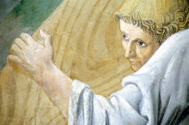 (dettaglio) dalla Leggenda della Vera Croce che mostra il trasporto del Legno Sacro, di Piero della Francesca