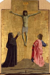 Polittico della Misericordia: la Vergine della Misericordia, circondata da santi (dettaglio raffigurante la crocifissione con l
