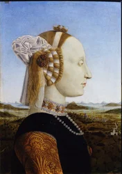 Ritratto di Battista Sforza dai ritratti in coppia di Federico da Montefeltro e di sua moglie, il duca e la duchessa di Urbino, 1472