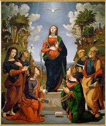 Immacolata Concezione con sei santi (olio su tavola)