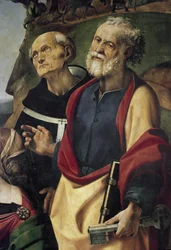 San Pietro e San Filippo Benizi, dettaglio della Vergine e Bambino sul trono circondati da santi