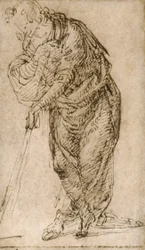 Figura in piedi appoggiata a un bastone