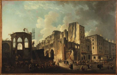 La demolizione della chiesa dei Santi Innocenti, rue Saint-Denis, circa 1787