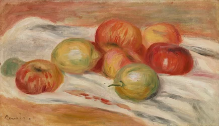 Mele e limoni su una tovaglia