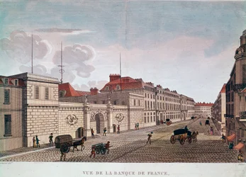 La Banca di Francia da Rue Croix-Petits-Champs a Parigi (incisione)