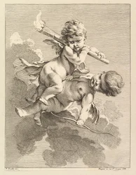 Due cupidi, uno con una torcia, l