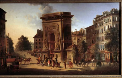 La porta di Saint Denis. Vista di Parigi. Dipinto di Pierre Alexandre Pau De Saint Martin