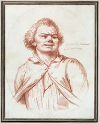 Rivoluzione francese: ritratto di Georges Jacques Danton (1759-1794) condotto al tormento. Disegno a sanguigna attribuito a Pierre Wille (1748-1821)