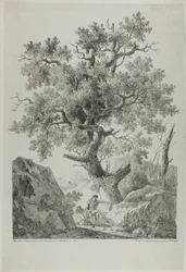 Artista in un paesaggio roccioso