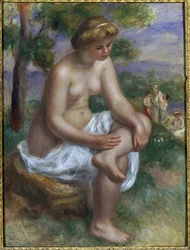 Bagnante seduta in un paesaggio chiamato Euridice (olio su tela)