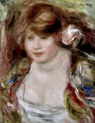 Donna con rosa. Dipinto di Pierre Auguste Renoir (Pierre-Auguste Renoir