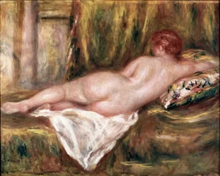 Nudo sdraiato visto di schiena o riposo dopo il bagno