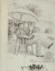 Sulla terrazza di un hotel a Bordighera: Il pittore Jean Martin controlla il suo conto (Illustrazione per "L