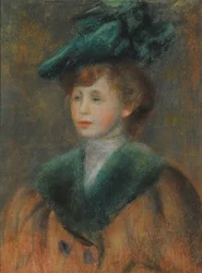 Ritratto di una giovane donna con cappello verde
