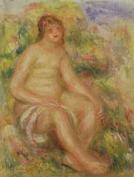 Nudo seduto nel paesaggio