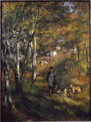 Il pittore Jules Le Coeur con i suoi cani nella foresta di Fontainebleau