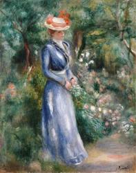 Donna in un vestito blu nel giardino di Saint-Cloud