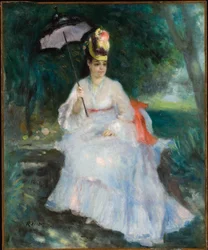Donna con parasole seduta nel giardino (Lise Trehot)