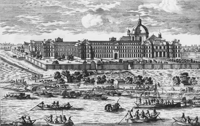 Vista della Salpêtrière. Incisione di Aveline nel XVII secolo