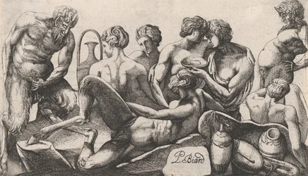 Otto Satiro e Satiresse che Finiscono un Pasto