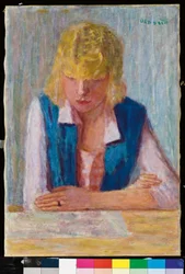 La bionda con il gilet blu
