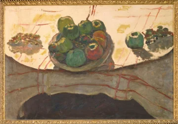 Natura morta; piatto e frutta o coppa di pesche