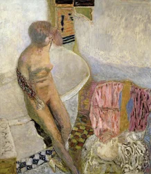 Nudo vicino alla vasca da bagno