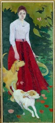 Ritratto a figura intera di Mademoiselle Andree Bonnard con i suoi cani