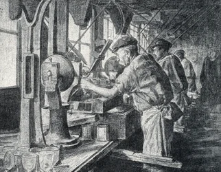 Laboratorio di taglio nella fabbrica di cristallo a Sèvres vicino a Parigi Incisione da 