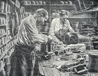 Fabbrica di cilindri di seta. Incisione di Pierre Calmette Collezione privata