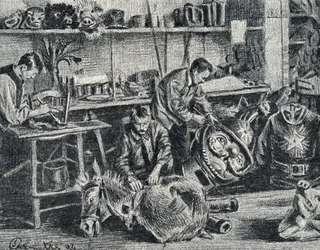 Laboratorio di produzione di accessori per teatro e spettacoli, Incisione da Pierre Calmette, Collezione Privata