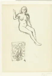 Donna nuda seduta e donna nel paesaggio