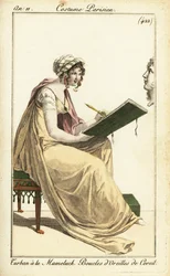 Donna che disegna un busto classico in un taccuino, Parigi