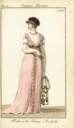 Donna in abito nello stile di Matilde delle Fiandre, Parigi