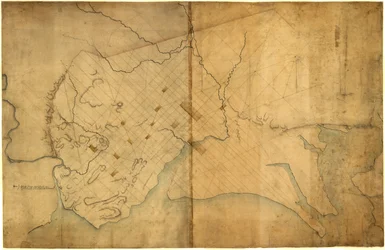 Mappa a linee tratteggiate di Washington, D.C., 1791, prima del 19 agosto. LOC 88694203