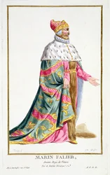 Marino Falier (1274-1355) Doge di Venezia da "Receuil des Estampes, Representant les Rangs et les Dignites, suivant le Costume de toutes les Nations existantes", pubblicato nel 1780 (incisione colorata a mano)