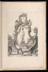 Cartiglio e fontana con Venere e Amore