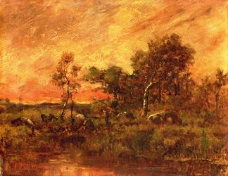 Paesaggio boscoso con raccoglitore di rami, XIX secolo