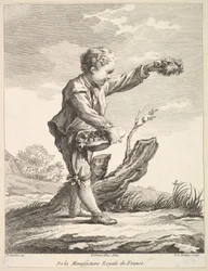 Ragazzino con una corona e un cesto di fiori, dal Deuxième Livre de Figures d