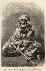 Un marabutto, un asceta che afferma di essere islamico o di sincretismo musulmano, considerato un uomo santo e un saggio, era oggetto di un culto popolare in Nord Africa, inciso dopo un disegno di Fritel, illustrante il viaggio a Tlemcen (Algeria), di E. d