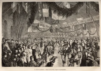 Il club dei pattinatori di Montreal, a un incontro per una serata di pattinaggio in costume, inciso dopo un disegno di P.Fritel, illustrante l
