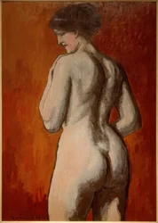 Nudo femminile su fondo rosso
