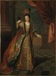 Francese: Ritratto sintetico di Mademoiselle de Nantes (Louise-Françoise de Bourbon, 1673-1743), in costume da ballo