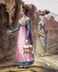 Costume tradizionale: un contadino dei dintorni di Lione. Incisione di Carpentier