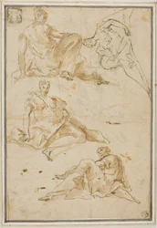 Schizzi di quattro figure femminili drappeggiate (per pennacchi)