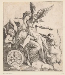 Venere e Amore su un carro trionfale, circondati da putti