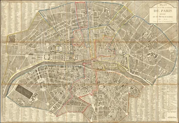 Carta del 1802 - Plan Routier de la Ville et Faubourg de Paris Divise en 12 Comuni