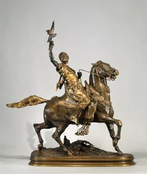 Falconiere arabo a cavallo